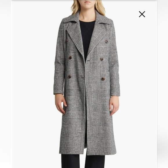 Halogen Tailored Double Breasted Long Plaid Coat - Picture 2 of 7